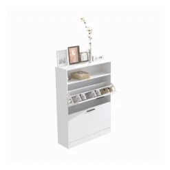 4-Drawer Handle-Free White Dresser: Modern Wooden Cabinet With Sturdy Frame For Bedroom, Living Room Or Office -Tahanbath white tahanbath pantry organizers z w132166400 1f 1000