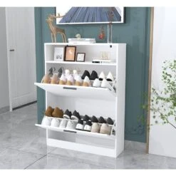 4-Drawer Handle-Free White Dresser: Modern Wooden Cabinet With Sturdy Frame For Bedroom, Living Room Or Office -Tahanbath white tahanbath pantry organizers z w132166400 44 1000
