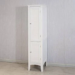 2-Shutter-Door 5-Tier Shelf Tall Narrow Freestanding Storage Cabinet In White For Bathroom, Kitchen, Living Room