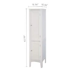 2-Shutter-Door 5-Tier Shelf Tall Narrow Freestanding Storage Cabinet In White For Bathroom, Kitchen, Living Room -Tahanbath white tahanbath pantry organizers z w141260291 66 1000
