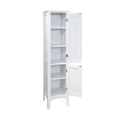 2-Shutter-Door 5-Tier Shelf Tall Narrow Freestanding Storage Cabinet In White For Bathroom, Kitchen, Living Room -Tahanbath white tahanbath pantry organizers z w141260291 fa 1000