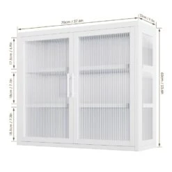 Retro Haze Double-Glass Door Cabinet With Removable Shelves-Versatile White Storage Solution -Tahanbath white tahanbath pantry organizers z w1673123588 4f 1000