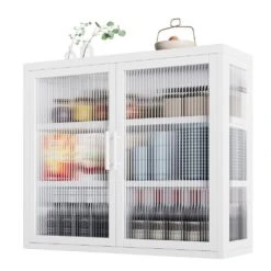 Retro Haze Double-Glass Door Cabinet With Removable Shelves-Versatile White Storage Solution -Tahanbath white tahanbath pantry organizers z w1673123588 d4 1000