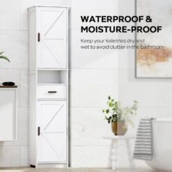 69 In.H Tall Bathroom Storage Cabinet With 2-Barn Doors And1-Drawer, Adjustable Shelves,Floor Cabinet In White -Tahanbath white tahanbath pantry organizers z w1781132475 1f 1000