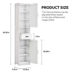 69 In.H Tall Bathroom Storage Cabinet With 2-Barn Doors And1-Drawer, Adjustable Shelves,Floor Cabinet In White -Tahanbath white tahanbath pantry organizers z w1781132475 44 1000