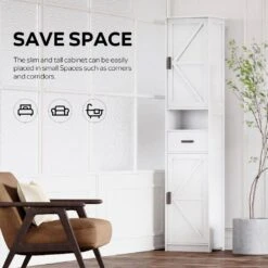 69 In.H Tall Bathroom Storage Cabinet With 2-Barn Doors And1-Drawer, Adjustable Shelves,Floor Cabinet In White -Tahanbath white tahanbath pantry organizers z w1781132475 4f 1000