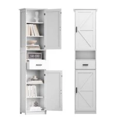 69 In.H Tall Bathroom Storage Cabinet With 2-Barn Doors And1-Drawer, Adjustable Shelves,Floor Cabinet In White