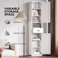 69 In.H Tall Bathroom Storage Cabinet With 2-Barn Doors And1-Drawer, Adjustable Shelves,Floor Cabinet In White -Tahanbath white tahanbath pantry organizers z w1781132475 fa 1000
