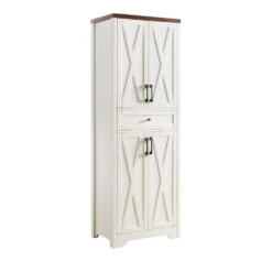 68 In.H Living Room Sideboard: Large Capacity Storage, Multi-Use For Home And Office In White