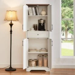 68 In.H Living Room Sideboard: Large Capacity Storage, Multi-Use For Home And Office In White -Tahanbath white tahanbath pantry organizers z w1781p148614 fa 1000