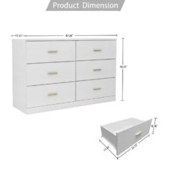 Modern White 6-Drawer Dresser For Bedroom-Ample Storage Wide Chest Of Drawers, Sturdy And Safe -Tahanbath white tahanbath pantry organizers z w1785136021 1f 1000