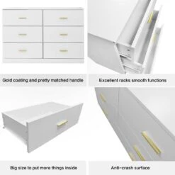 Modern White 6-Drawer Dresser For Bedroom-Ample Storage Wide Chest Of Drawers, Sturdy And Safe -Tahanbath white tahanbath pantry organizers z w1785136021 44 1000