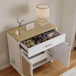 Wooden Cat Litter Box Enclosure With Scratch Pad Fits Most Cats For Living Areas In White -Tahanbath white tahanbath pantry organizers z w1801137449 fa 1000