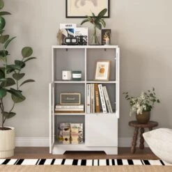 MDF Painted Cabinet With Glass Doors And Drawer, Open Storage Space, White ,Bedroom, Living Room In White -Tahanbath white tahanbath pantry organizers z w1820p152744 44 1000