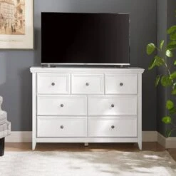 Modern 7-Drawer Dresser: Ideal For Living Room Storage With A Farmhouse Touch In White -Tahanbath white tahanbath pantry organizers z w2275p149784 76 1000