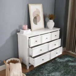 Modern 7-Drawer Dresser: Ideal For Living Room Storage With A Farmhouse Touch In White -Tahanbath white tahanbath pantry organizers z w2275p149784 fa 1000
