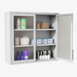 Retro Wall Cabinet With Hazy Waffle-Grid Glass And 2-Adjustable Shelves-White Finish -Tahanbath white tahanbath pantry organizers z w2378p176279 31 1000