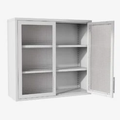 Retro Wall Cabinet With Hazy Waffle-Grid Glass And 2-Adjustable Shelves-White Finish -Tahanbath white tahanbath pantry organizers z w2378p176279 44 1000