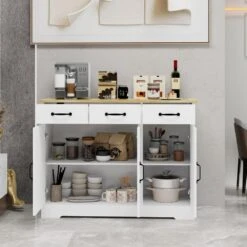 White Wooden Floor Storage Cabinet With Drawers And Shelves, Suitable For Living Room, Bedroom, Bathroom Decor 13 White Wooden Floor Storage Cabinet With Drawers And Shelves, Suitable For Living Room, Bedroom, Bathroom Decor -Tahanbath white tahanbath pantry organizers z w2386p192271 31 1000