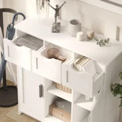 White Wooden Floor Storage Cabinet With Drawers And Shelves, Suitable For Living Room, Bedroom, Bathroom Decor 11 White Wooden Floor Storage Cabinet With Drawers And Shelves, Suitable For Living Room, Bedroom, Bathroom Decor -Tahanbath white tahanbath pantry organizers z w2386p192271 44 1000