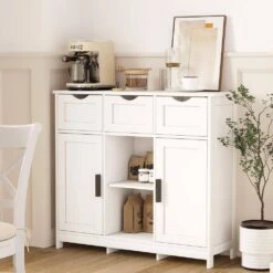 White Wooden Floor Storage Cabinet With Drawers And Shelves, Suitable For Living Room, Bedroom, Bathroom Decor 12 White Wooden Floor Storage Cabinet With Drawers And Shelves, Suitable For Living Room, Bedroom, Bathroom Decor -Tahanbath white tahanbath pantry organizers z w2386p192271 fa 1000