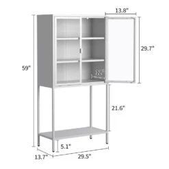 59 In. H Heavy-Duty Metal Storage Cabinet: Ideal For Home Office, Living Room And Pantry In White -Tahanbath white tahanbath pantry organizers z w2735p186331 1f 1000