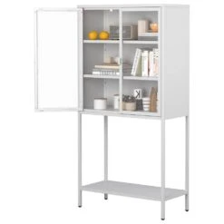 59 In. H Heavy-Duty Metal Storage Cabinet: Ideal For Home Office, Living Room And Pantry In White -Tahanbath white tahanbath pantry organizers z w2735p186331 fa 1000