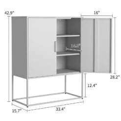 Heavy Duty Metal Buffet-Modern Steel Cabinet With Magnetic Doors, 2-Shelves, Anti-Tip Design; Easy Assembly In White -Tahanbath white tahanbath pantry organizers z w2735p186337 1f 1000