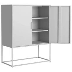 Heavy Duty Metal Buffet-Modern Steel Cabinet With Magnetic Doors, 2-Shelves, Anti-Tip Design; Easy Assembly In White -Tahanbath white tahanbath pantry organizers z w2735p186337 44 1000