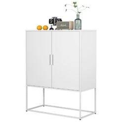 Heavy Duty Metal Buffet-Modern Steel Cabinet With Magnetic Doors, 2-Shelves, Anti-Tip Design; Easy Assembly In White -Tahanbath white tahanbath pantry organizers z w2735p186337 76 1000