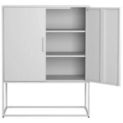 Heavy Duty Metal Buffet-Modern Steel Cabinet With Magnetic Doors, 2-Shelves, Anti-Tip Design; Easy Assembly In White -Tahanbath white tahanbath pantry organizers z w2735p186337 fa 1000