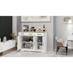 Cabinet Storage Sideboard With 3 Drawers And 3 Doors For Dining Living Room Kitchen Cupboard-White -Tahanbath white tahanbath pantry organizers z w282138084 1f 1000