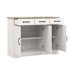 Cabinet Storage Sideboard With 3 Drawers And 3 Doors For Dining Living Room Kitchen Cupboard-White -Tahanbath white tahanbath pantry organizers z w282138084 44 1000