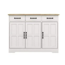 Cabinet Storage Sideboard With 3 Drawers And 3 Doors For Dining Living Room Kitchen Cupboard-White -Tahanbath white tahanbath pantry organizers z w282138084 c3 1000