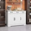 Farmhouse Buffet Cabinet Storage Sideboard With 3-Drawers And 3-Doors For Dining Living Room Kitchen Cupboard-White