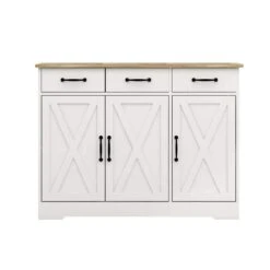 Farmhouse Buffet Cabinet Storage Sideboard With 3-Drawers And 3-Doors For Dining Living Room Kitchen Cupboard-White -Tahanbath white tahanbath pantry organizers z w282138085 a0 1000