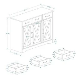 Farmhouse Buffet Cabinet Storage Sideboard With 3-Drawers And 3-Doors For Dining Living Room Kitchen Cupboard-White -Tahanbath white tahanbath pantry organizers z w282138085 c3 1000