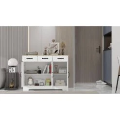 Farmhouse Buffet Cabinet Storage Sideboard With 3-Drawers And 3-Doors For Dining Living Room Kitchen Cupboard-White -Tahanbath white tahanbath pantry organizers z w282138085 fa 1000
