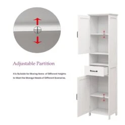 Double Door Narrow Height Slim Floor Standing Cabinet In White -Tahanbath white tahanbath pantry organizers z w28263146 76 1000
