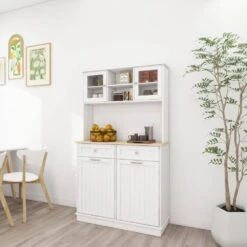 67.7 In. Tall White Kitchen Storage Cabinet-3 Shelves, 2-Drawers, Tilt-Out Trash -Tahanbath white tahanbath pantry organizers z w282p182326 44 1000