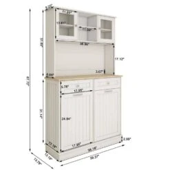67.7 In. Tall White Kitchen Storage Cabinet-3 Shelves, 2-Drawers, Tilt-Out Trash -Tahanbath white tahanbath pantry organizers z w282p182326 fa 1000