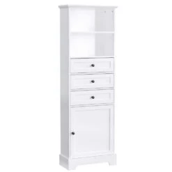 Tall Storage Cabinet With 3-Drawers And Adjustable Shelves In White
