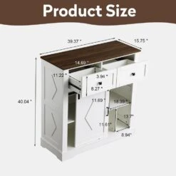 39 In. White And Walnut Sliding Barn Door Buffet Sideboard-Coffee Bar W/ Storage And 2 Drawer For Dining And Living Room -Tahanbath white tahanbath pantry organizers z w2948p245259 fa 1000