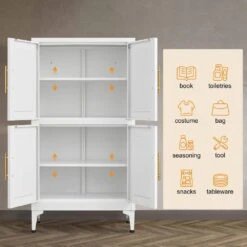 White Metal Storage Cabinet With Adjustable Shelves-Ideal For Kitchen, Living Room, And Dining Room -Tahanbath white tahanbath pantry organizers z w328p194192 44 1000