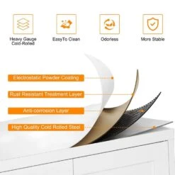 White Metal Storage Cabinet With Adjustable Shelves-Ideal For Kitchen, Living Room, And Dining Room -Tahanbath white tahanbath pantry organizers z w328p194192 4f 1000