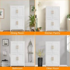 White Metal Storage Cabinet With Adjustable Shelves-Ideal For Kitchen, Living Room, And Dining Room -Tahanbath white tahanbath pantry organizers z w328p194192 76 1000