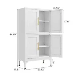 Must-Have White Metal Storage Cabinet: Adjustable Leveling Foot For Kitchen, Living And Dining Rooms In White -Tahanbath white tahanbath pantry organizers z w328p195206 1f 1000