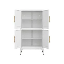 Must-Have White Metal Storage Cabinet: Adjustable Leveling Foot For Kitchen, Living And Dining Rooms In White -Tahanbath white tahanbath pantry organizers z w328p195206 76 1000
