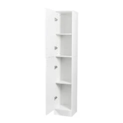 Freestanding Cabinet With Inadjustable Shelves And 2-Doors For Kitchen, Dining Room, White