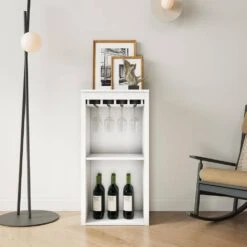 WHITE Color Modular Wine Bar Cabinet With Storage Shelves With Hutch For Dining Room -Tahanbath white tahanbath pantry organizers z w331p242729 fa 1000